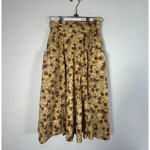 Plenty By Tracy Reese Women Size 4 Floral A-Line Midi Skirt Yellow Brown Pockets
